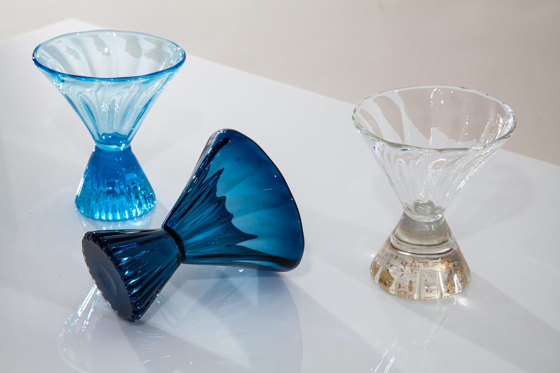 Aqua, Steel Blue and Gold Martini Glasses