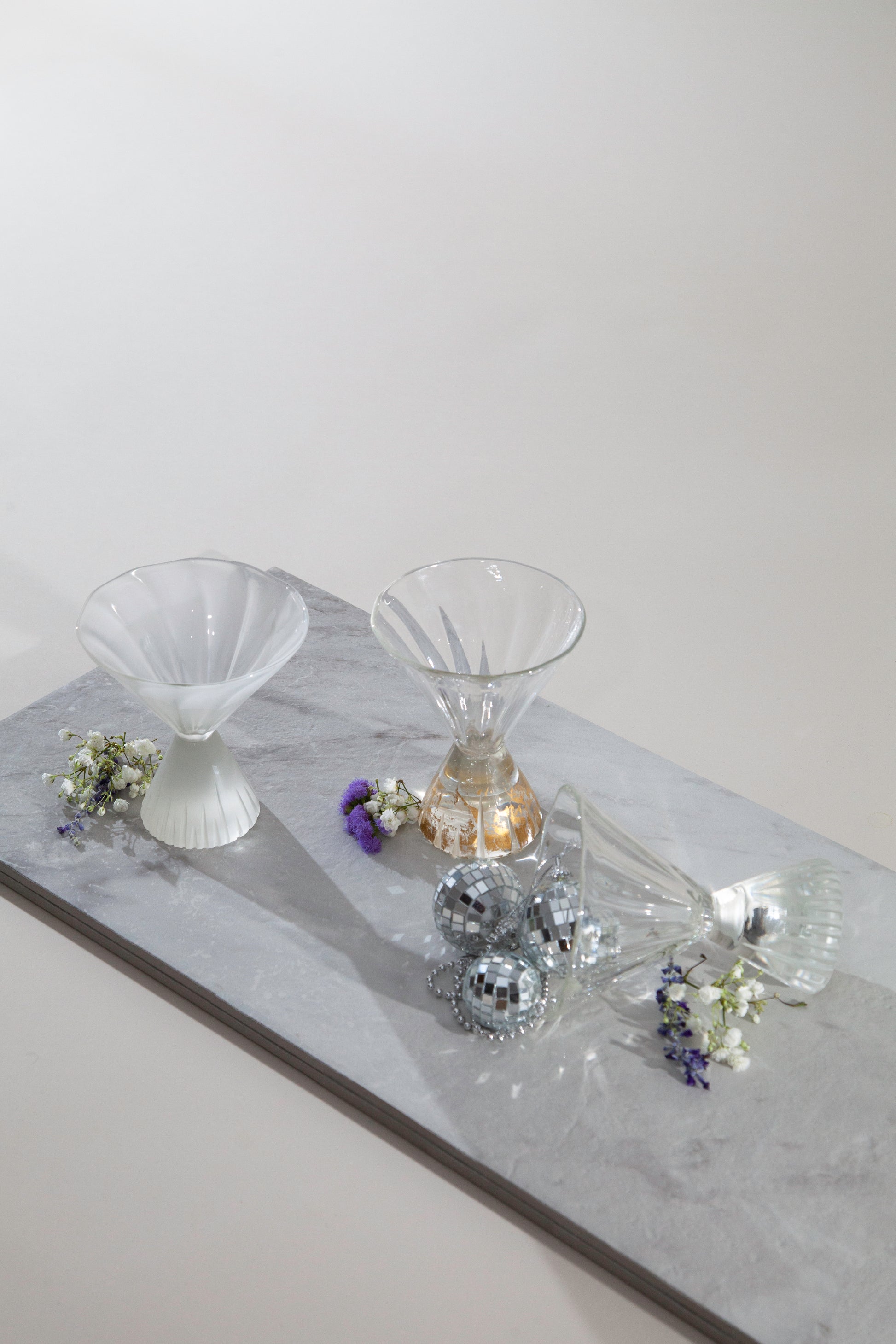 Clear Matte, Polished and Gold Martini Glasses